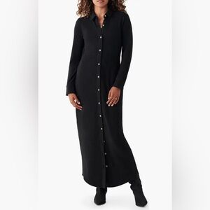 Faherty long sleeved grey flannel shirt dress midi length